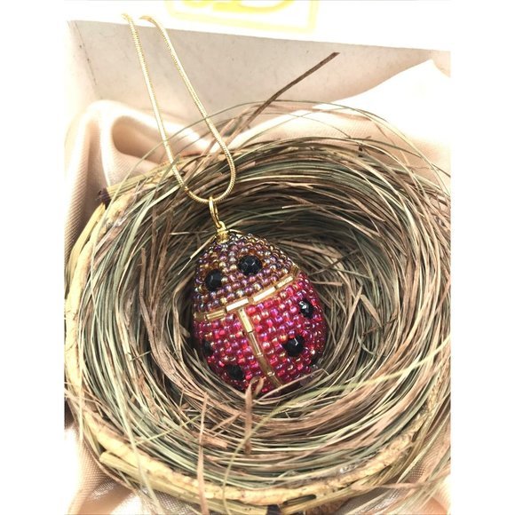 Terrilyn Designs Artisan Ladybug Beaded Egg Pendant Necklace in Nest - Picture 4 of 6
